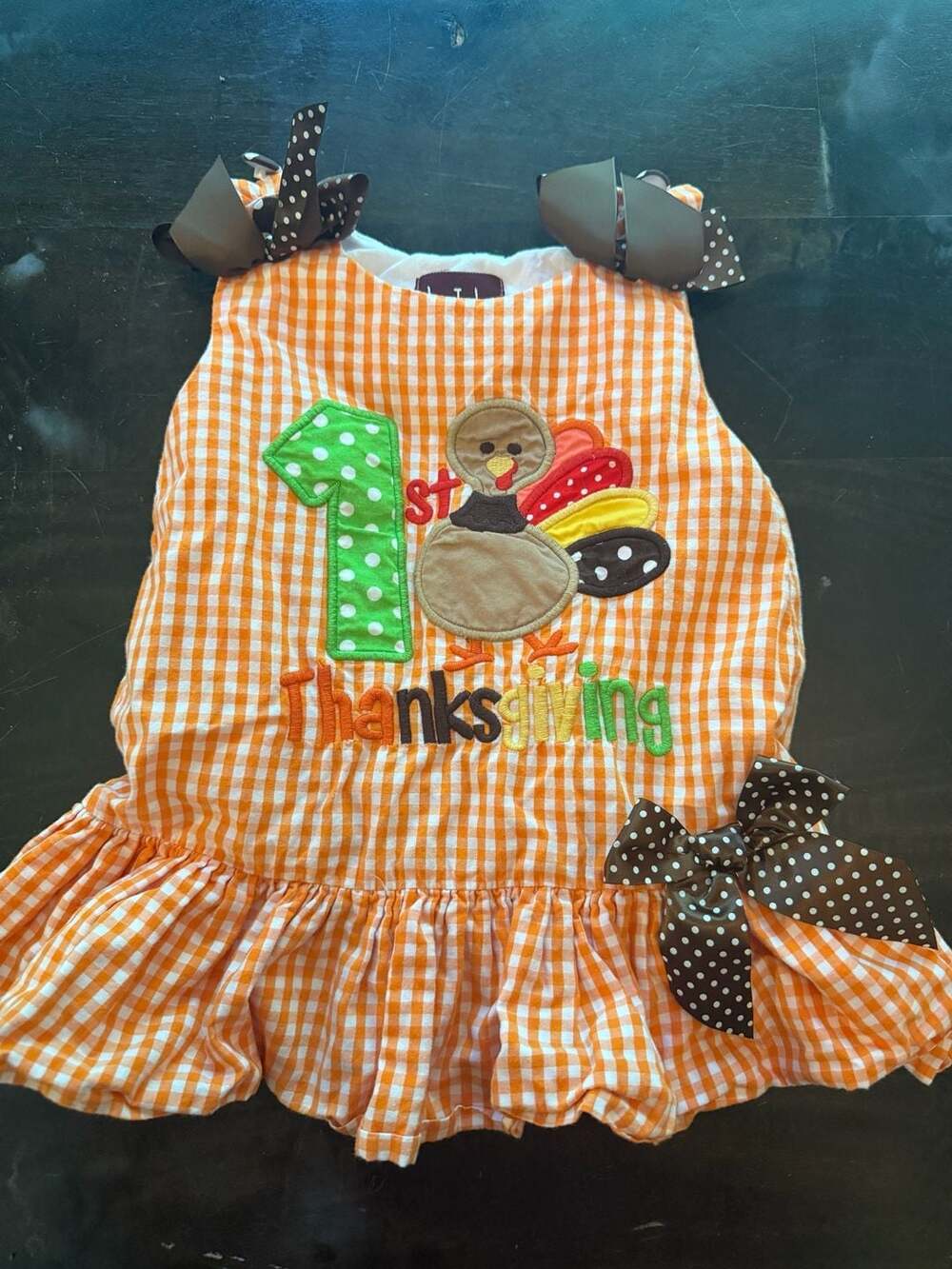 Lil Cactus Girls 1st Thanksgiving Turkey Applique Dress (6-12M)